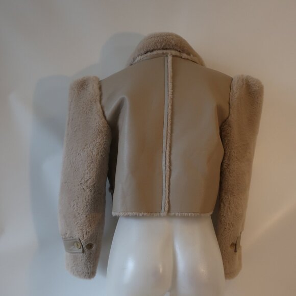 Womens Storets Beige Faux Leather Faux Fur Shearling Style Jacket Coat S/M - Picture 9 of 13